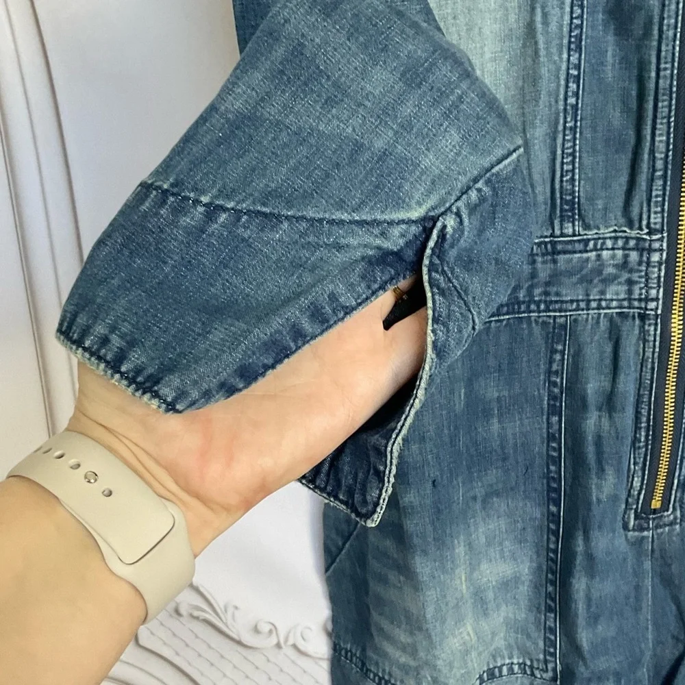 Sandrine Rose FREE PEOPLE Deep Zip Denim Jumpsuit Slouchy Small Utility Style - Picture 3 of 11